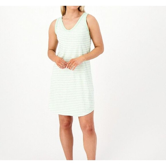 Candace Cameron Bure Sunkissed Linen Blend Green Striped V Neck Tank Dress XXS - Picture 7 of 7